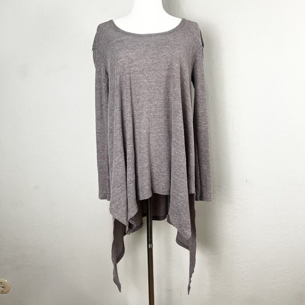 Free People Oversized Incredible Tee Thermal Top Tunic Waffle Asymmetrical Sz XS